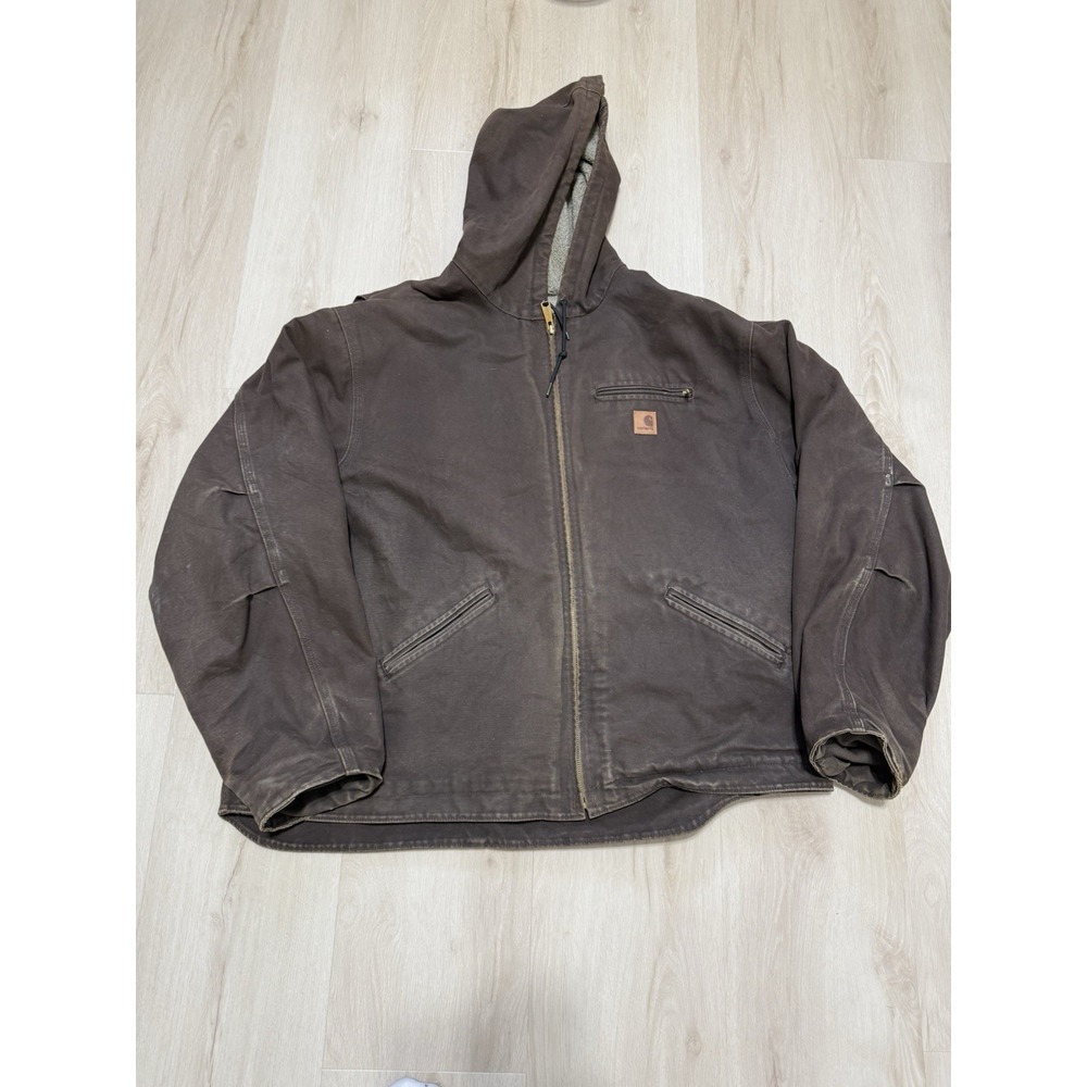 Carhartt Jacket Men's 3XL Mocha Brown J141 DKB Hooded Duck Sherpa Lined Workwear